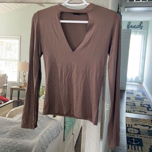 Taupe V Neck Top